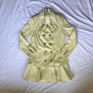 CAbi Hobnob Topper #6249 Yellow & White Trench Coat with Peplum Design